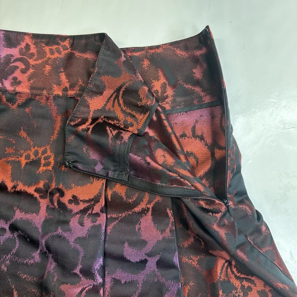 Lane Bryant Floral Skirt 20 Red/Purple/Black Gradient A-Line Pleats Zipper EUC - Picture 6 of 8